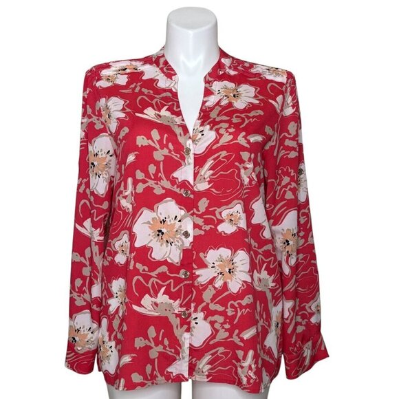 Karl Lagerfeld Multicolored Floral Blouse, Long Sleeves Roll Tab Women's Size XL - Picture 1 of 9